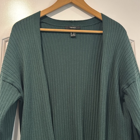 🟣 GREEN MID LENGTH RIBBED CARDIGAN SIZE MEDIUM - Picture 4 of 6